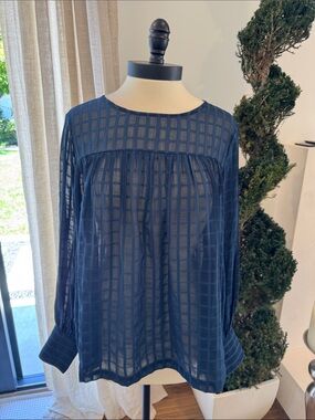 Chelsea 28 Navy Sheer Grid Blouse - Size XL